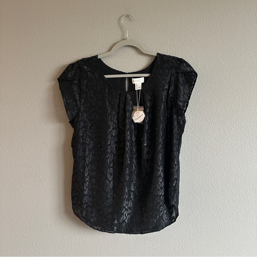 NWT Apricot Black Cheetah Print Metallic Shimmer Short Sleeve Top 10